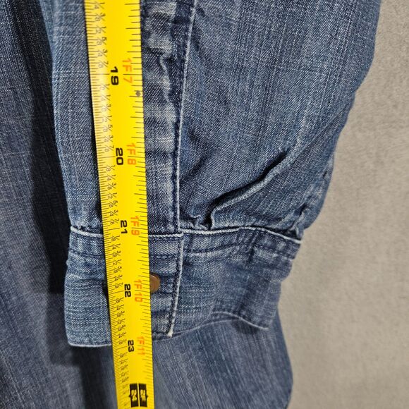 J. Jill Chambrey Shirt Medium Blue Tunic Legnth Soft Button Up Boho Minimalist - Picture 6 of 7